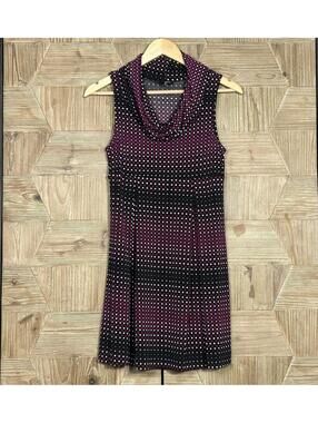 Zinc Fit & Flare Mini Dress Black with Purple Polka Dots Size M Casual Cocktail